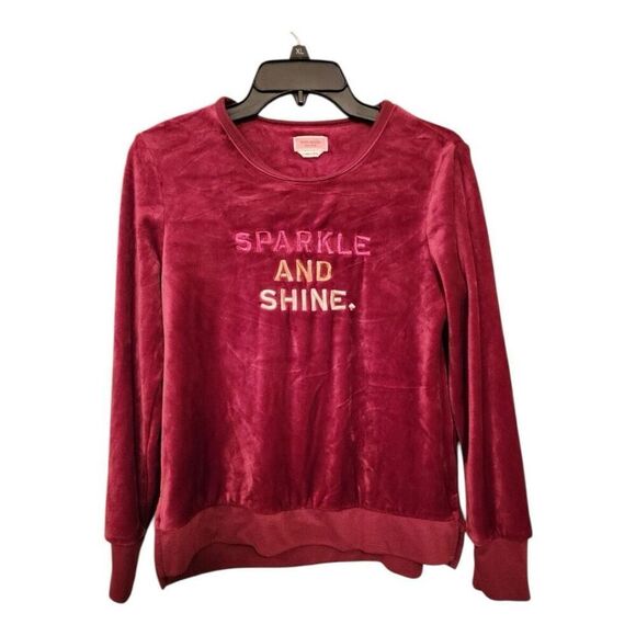 Kate Spade XL Sparkle And Shine Velour Crewneck Sweatshirt Burgundy Soft Lounge - Picture 1 of 10